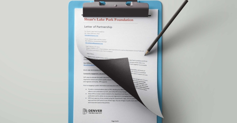 A clipboard showing the City of Denver's Letter of Partnership