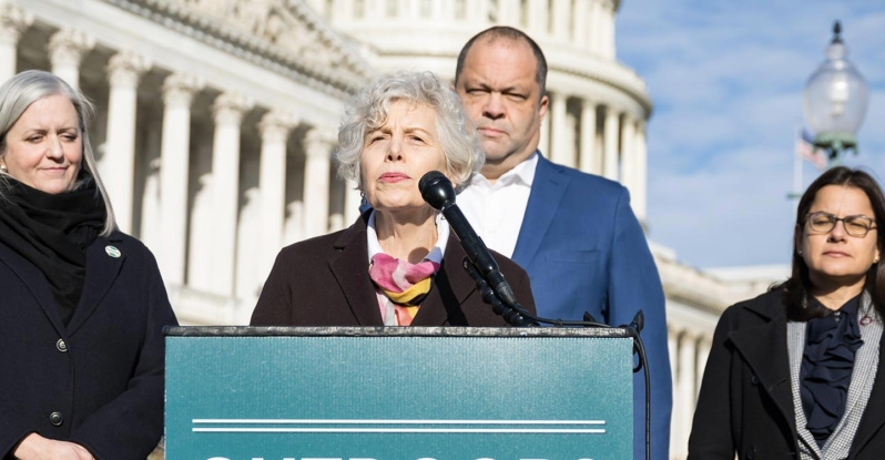 Catherine Nagel of City Parks Alliance speaking in front of the Capitol